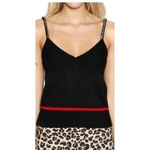 N21 Crystal Embellished Strap Knit Top Black Red